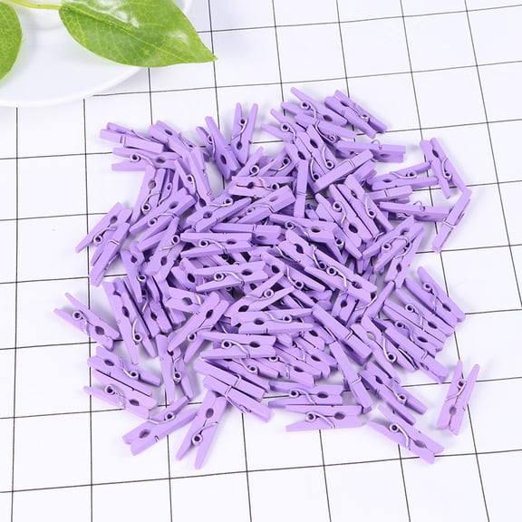 Zcyifa wooden clothespin 100pcs Mini Natural Wooden Paper Clips Utility Versatile Clothespin Clips Picture Photo Cable Pictures Organizer Clips for Hanging Photos Painting Artwork (Purple)