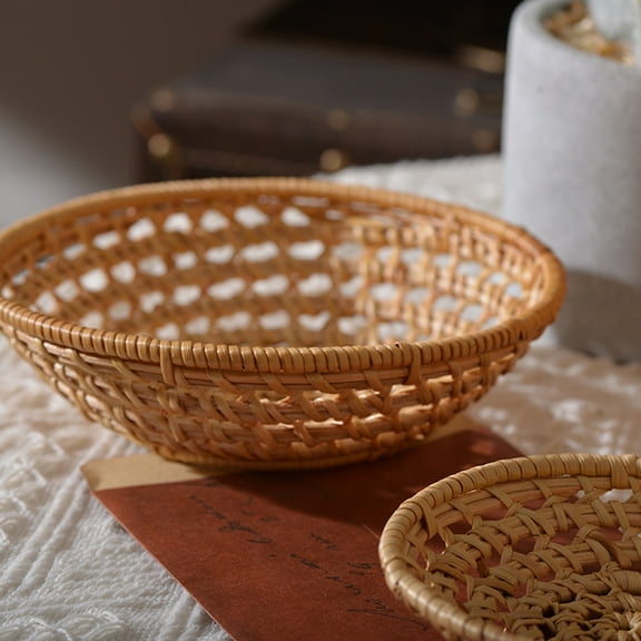 Zcyifa woven basket 1pc Autumn Vine Woven Basket Hand-woven Vegetable Basket Hollow Out Storage Holder Dried Fruit Cake Organizer (Light Brown, Big Size)