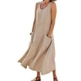thumbnail image 1 of Zdcdcd Plus Size S-4XL Womens Cotton Linen Sleeveless Pockets Baggy Long Maxi Dress, 1 of 2