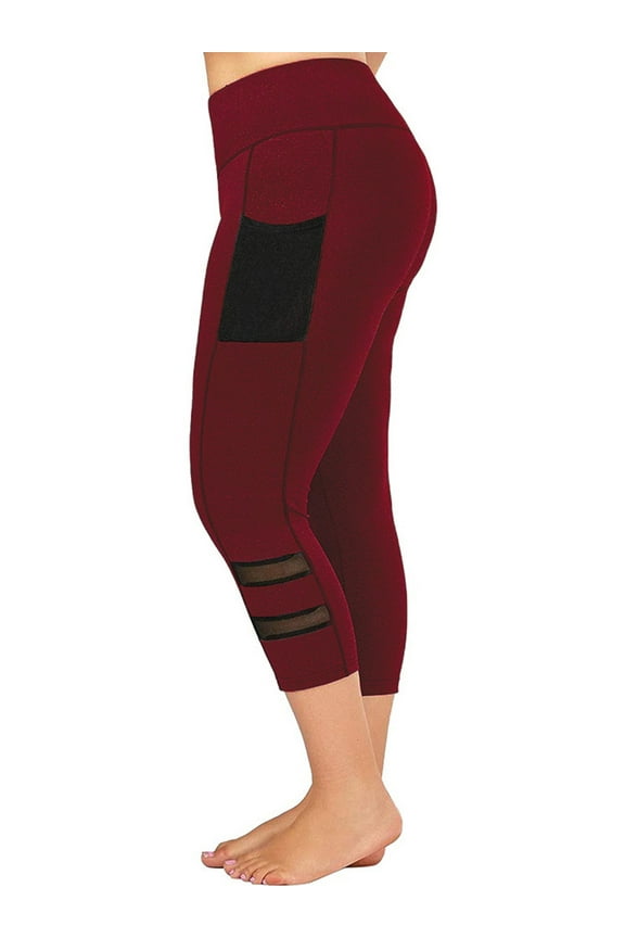 Plus Size Womens Compression Base Layer Capri Pants Pockets Stretch Yoga Leggings