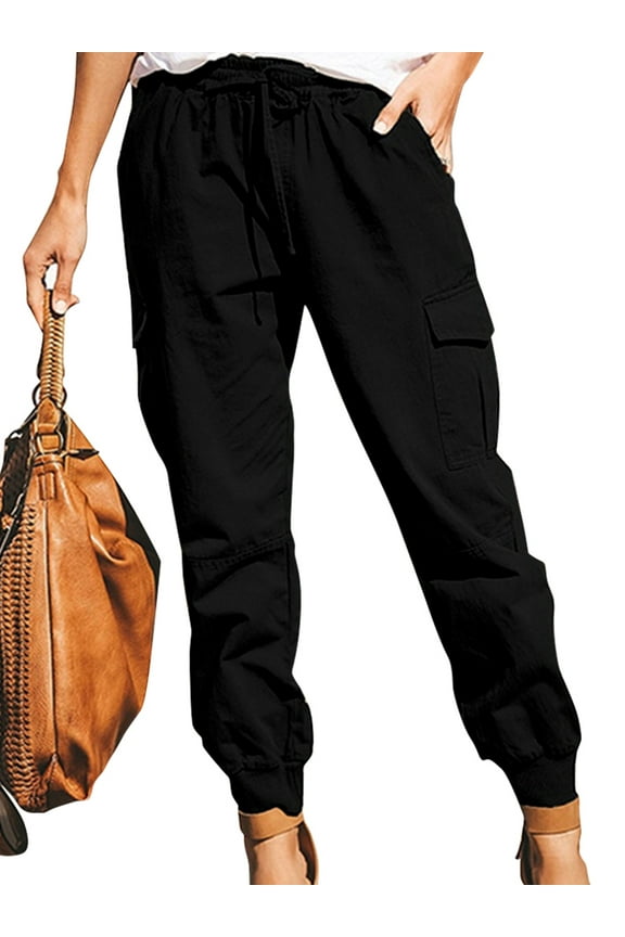 Women's Casual Fashion Tie Up Closure Waist Pockets Skinny Work Pants Streetwear Workwear