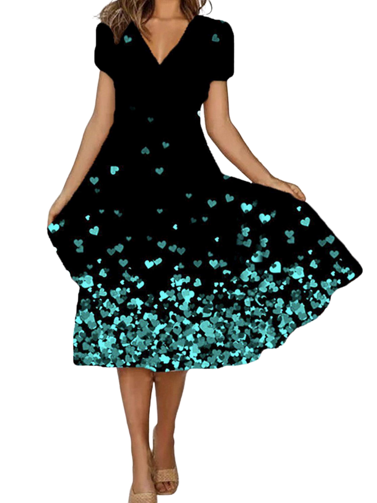 Zdcdcd Women's Fashion A-Type V Neck Short Sleeve Floral Flower Print ...