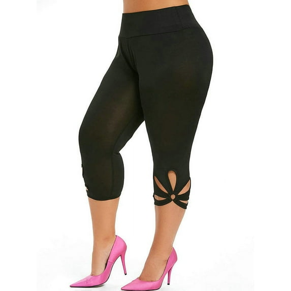 Zdcdcd Women's Hollow Out Solid Color High Waist Plus Size Leggings