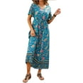thumbnail image 1 of Zdcdcd Women's Short Sleeve V Neck Sundress Floral A-line Swing Maxi Dress, 1 of 3