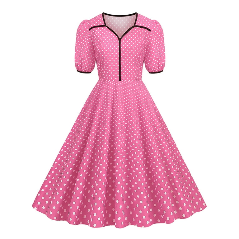 Zdcdcd Womens Vintage 1950s Short Sleeve Sundress Evening Cocktail Party Swing Dress Walmart