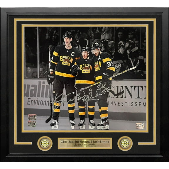 Zdeno Chara, Brad Marchand & Patrice Bergeron Boston Bruins Autographed 11"x14" Framed Photo