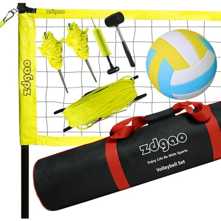 Zdgao Volleyball Net Outdoor with Heavy Duty Steel Poles, Volleyball, Hammer, Pump and Carrying Bag