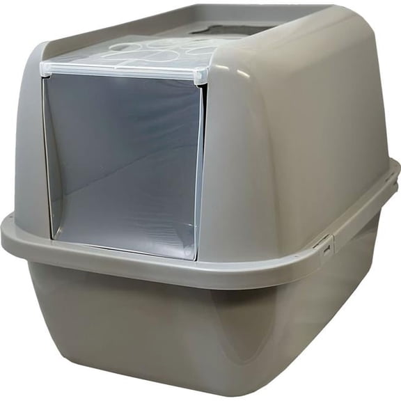 Ze-Clean Jumbo Enclosed Cat Litter Pan - Gray - Easy Clean Design