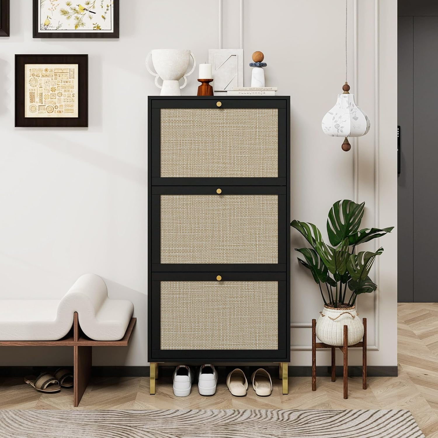 Shoe Rack Rattan Large ZeHuoGe Rattan Shoe Cabinet – Narrow Hidden Shoe Rack Rattan Storage ...