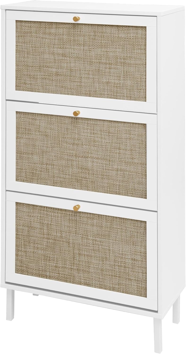 Shoe Rack Rattan Large ZeHuoGe Rattan Shoe Cabinet – Narrow Hidden Shoe Rack Rattan Storage ...