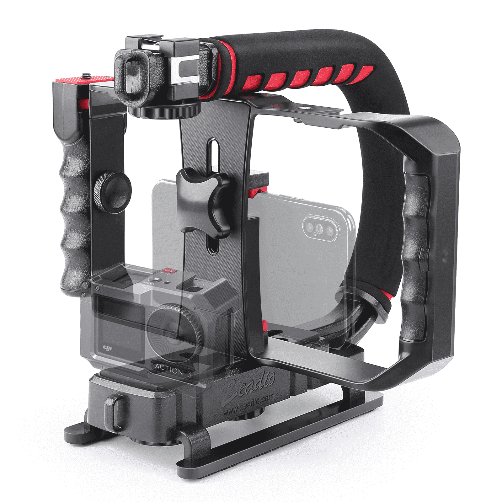 Zeadio Handheld Camera Stabilizer with Smartphone Grip, Compatible with DSLR, Camcorders, Action Cameras, Smartphones