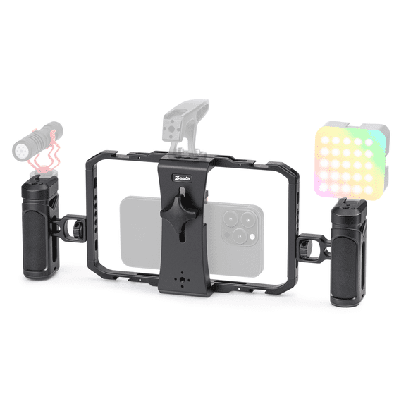 Zeadio Phone Video Cage with Quick Release Rotating Handles - Universal Aluminum Cell Phone Stand for Recording/YouTube/Live Streams/Tabletop Filming/Content etc