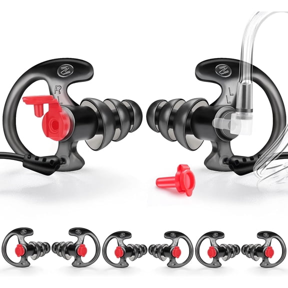 Zeadio Triple Flanged Earpiece, Comfortable Silicone Earmould Earbud Earplug - Large, Pair of 4, Black