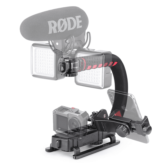 Zeadio Video Handheld Stabilizer, Triple Cold-Shoe Handle Grip with Smartphone Holder360 Ball Head Mount and Quick Release Plate Adapter, Compatible with All Camera Action Camera DSLR Smartphone