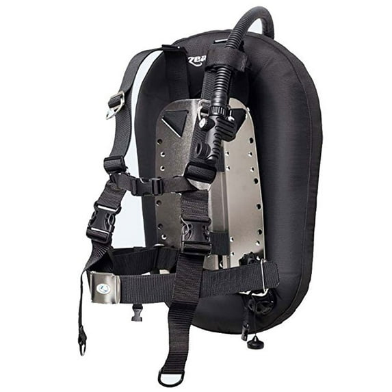 Zeagle Stainless Backplate w/ Harness and 30 lb Donut w/inflator & RE Valve, Black