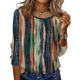 thumbnail image 1 of Zeagoo 3/4 Length Sleeve Tops Women Round Neck Button Design Tunic Blouse Printed Casual Basic Tees Daily Wear, 1 of 8