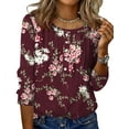 thumbnail image 1 of Zeagoo 3/4 Length Sleeve Tops Women Round Neck Button Design Tunic Blouse Printed Casual Basic Tees Daily Wear, 1 of 8