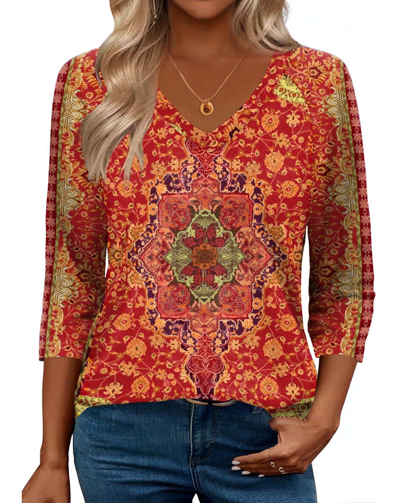 Zeagoo 3/4 Length Sleeve Womens Work Tops V Neck Tee Fashion Business ...