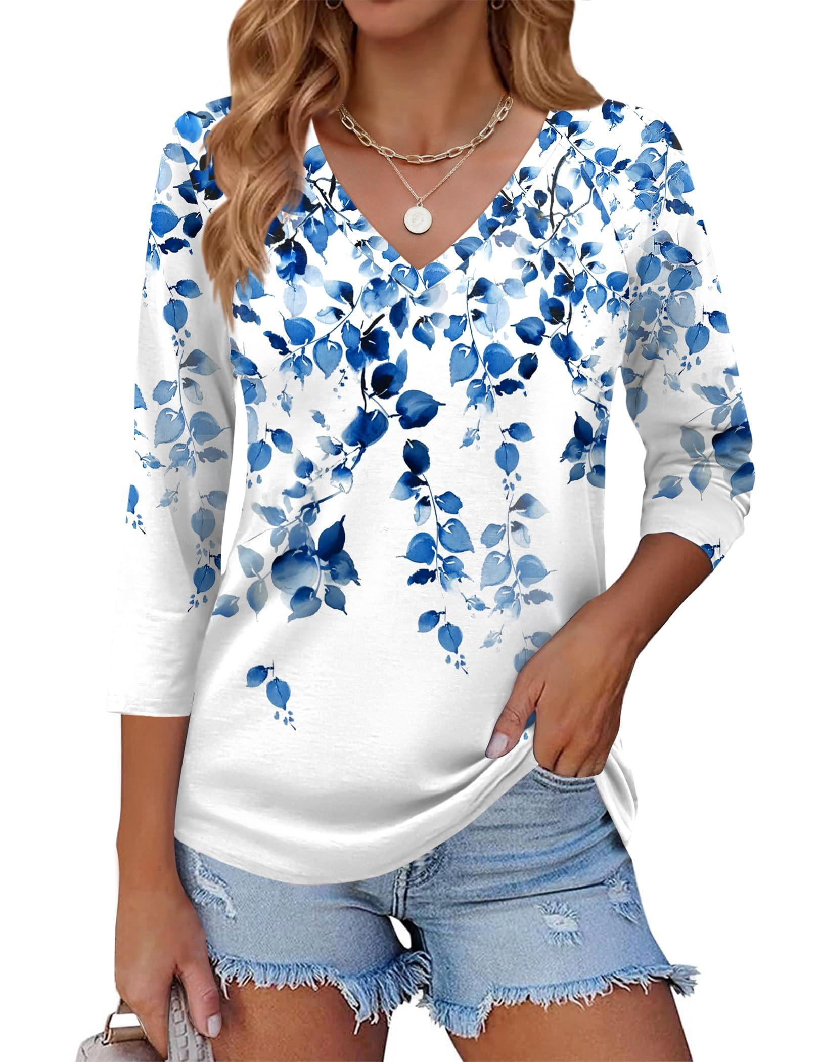 Zeagoo 3/4 Length Sleeve Womens Work Tops V Neck Tee Fashion Business ...