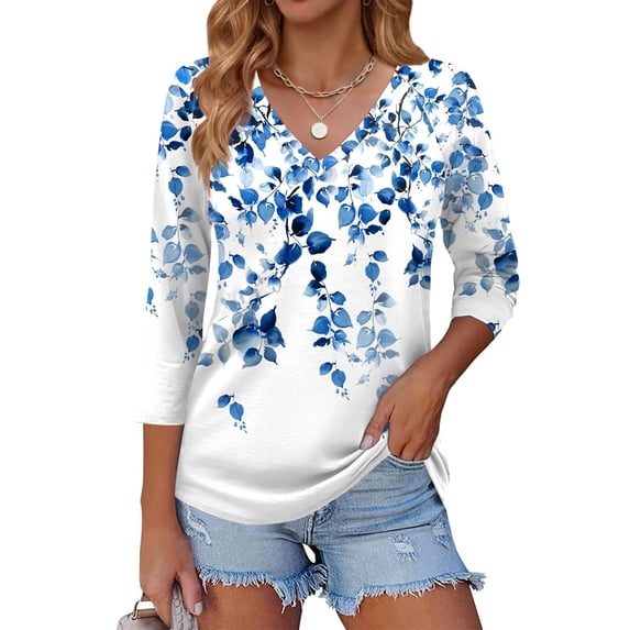 Zeagoo 3/4 Length Sleeve Womens Work Tops V Neck Tee Fashion Business Casual Work Tops