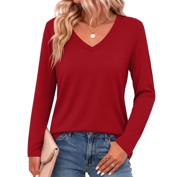 Zeagoo Basic T-Shirt for Womens Long Sleeve V Neck Tops Dressy Casual Shirts Fall Trendy