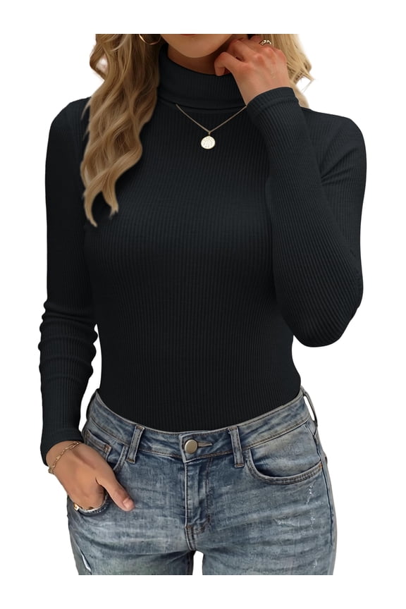 Basic Turtleneck Tops for Women Fall Ribbed Sweater Long Sleeve Slim Casual Tops