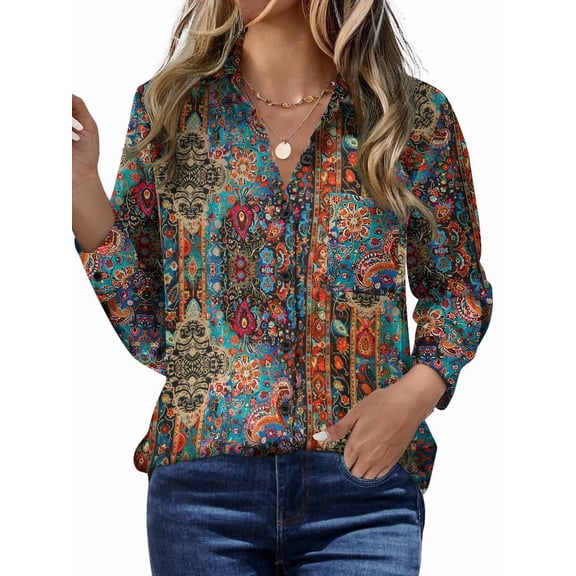 Zeagoo Blouses for Women Business Casual Button Down White Long Sleeve Floral Shirts Outfit Flower Business Casual Tops