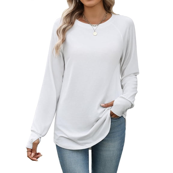 Zeagoo Blouses for Women Dressy Casual Long Sleeve Spring Summer Tops Crew Neck Business Clothes with Thumb Hole