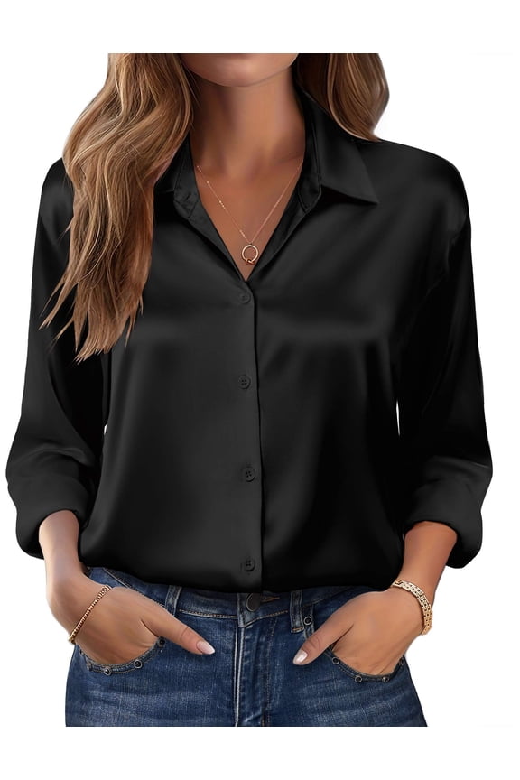 Blouses for Women Dressy Casual Long Sleeve Stain Silk Button Down Shirts Busines Dressy Fall Top