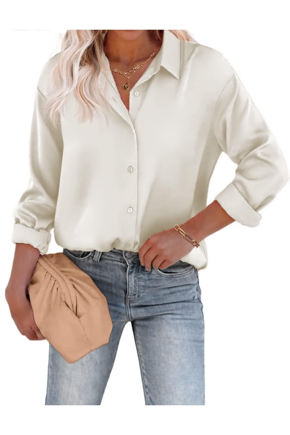 Blouses for Women Dressy Casual Long Sleeve Stain Silk Button Down Shirts Busines Dressy Fall Top