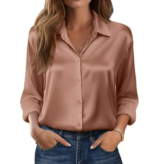 Zeagoo Blouses for Women Dressy Casual Long Sleeve Stain Silk Button Down Shirts Busines Dressy Fall Top