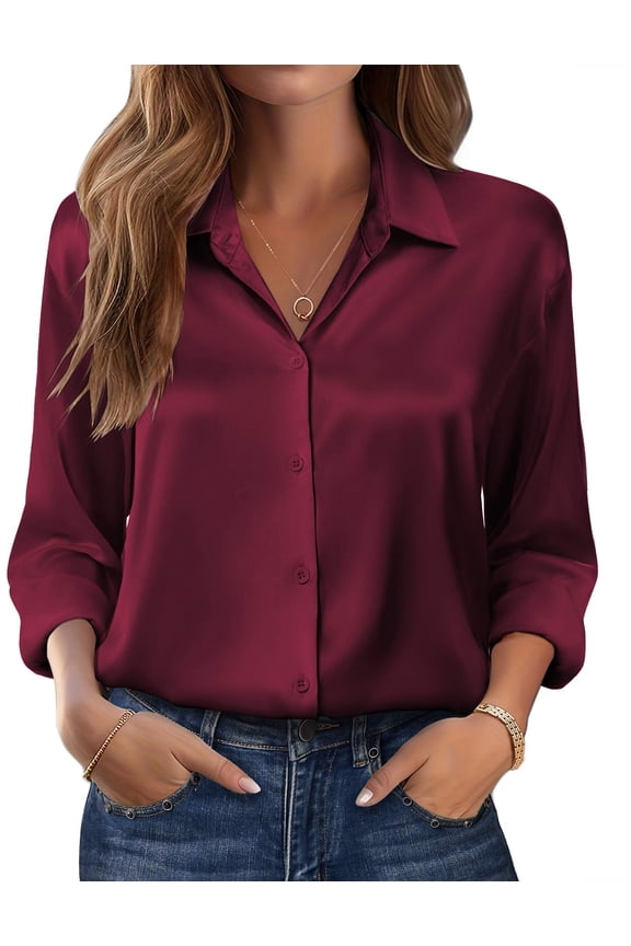 Blouses for Women Dressy Casual Long Sleeve Stain Silk Button Down Shirts Busines Dressy Fall Top