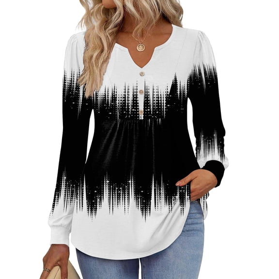 Zeagoo Blouses for Women V Neck Button Casual Dressy Shirts Long Sleeve T-Shirts Pleated Floral Tunic Tops Boho Tunic Tops