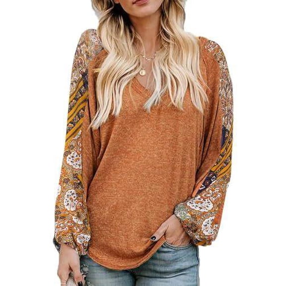 Zeagoo Boho Tops for Women Long Sleeve V Neck Fall Shirts Bohemian Fashion Hippie Western Dressy Casual Blouses