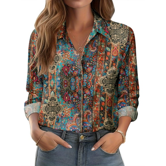 Zeagoo Button Down Shirts for Women Business Casual Printed Dressy Tops Long Sleeve Work Blouses Spring Shirts