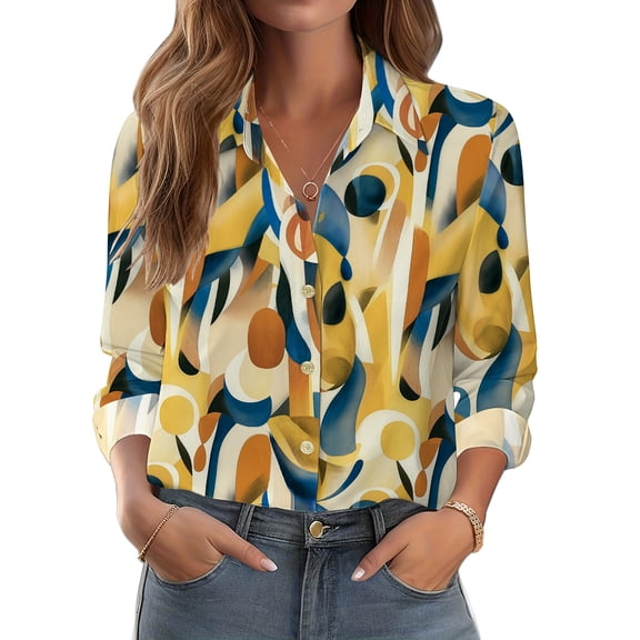 Zeagoo Button Down Shirts for Women Business Casual Printed Dressy Tops Long Sleeve Work Blouses Spring Shirts