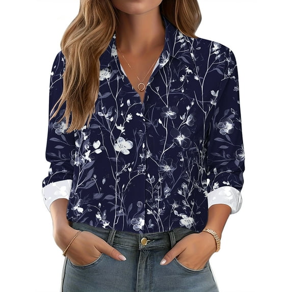Zeagoo Button Down Shirts for Women Business Casual Printed Dressy Tops Long Sleeve Work Blouses Spring Shirts