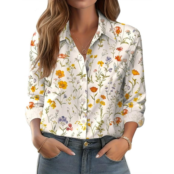 Zeagoo Button Down Shirts for Women Business Casual Printed Dressy Tops Long Sleeve Work Blouses Spring Shirts