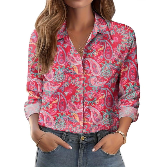 Zeagoo Button Down Shirts for Women Business Casual Printed Dressy Tops Long Sleeve Work Blouses Spring Shirts