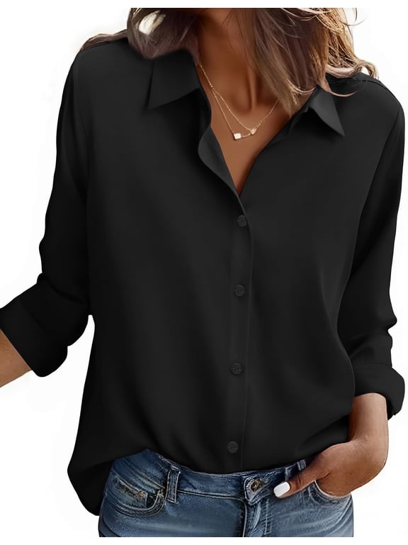 Button Down Shirts for Women Floral Blouses Business Casual Long Sleeve Collared Shirts Dressy Printed Spring Fall Tops