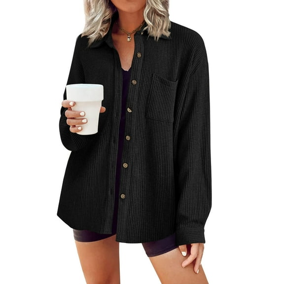 Zeagoo Button Down Shirts for Women Waffle Boyfriend Work Shacket Loose Long Sleeve Collared Fall Tops