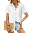 thumbnail image 1 of Zeagoo Button Down Shirts for Womens Short Sleeve Collared Linen Cotton Tops Boyfriend Solid Blouse, 1 of 6
