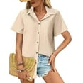 thumbnail image 1 of Zeagoo Button Down Shirts for Womens Short Sleeve Collared Linen Cotton Tops Boyfriend Solid Blouse, 1 of 6