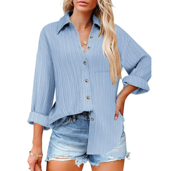 Zeagoo Button Down Tops for Women Business Casual Tops Blouses with Pockets Textured Collared Work Shirt