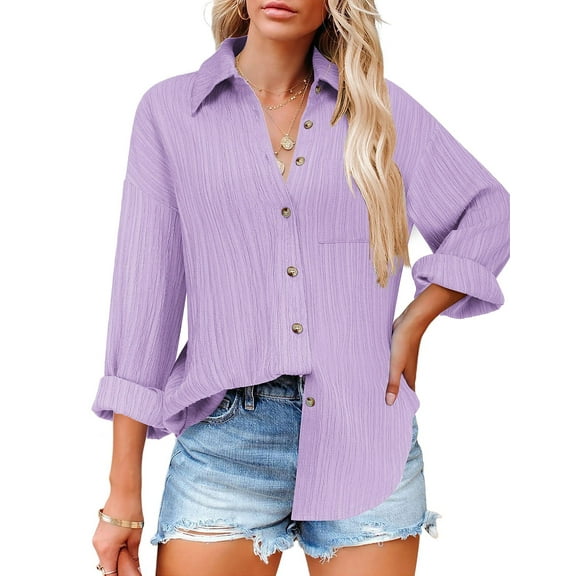 Zeagoo Button Down Tops for Women Business Casual Tops Blouses with Pockets Textured Collared Work Shirt