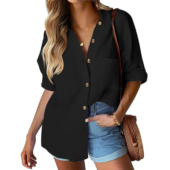 Zeagoo Button up Shirt Women 100% Cotton Linen Blouses Collared Long Sleeve Casual Business Tops