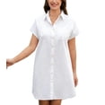 thumbnail image 1 of Zeagoo Cotton Linen Dress for Women Short Sleeve V-Neck Button Down Tunic Shift Dress Casual Breathable Comfy Summer Shirt Dress with Pocket for Beach Vacation and Everyday Wear, 1 of 7