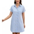 thumbnail image 1 of Zeagoo Cotton Linen Dress for Women Short Sleeve V-Neck Button Down Tunic Shift Dress Casual Breathable Comfy Summer Shirt Dress with Pocket for Beach Vacation and Everyday Wear, 1 of 7