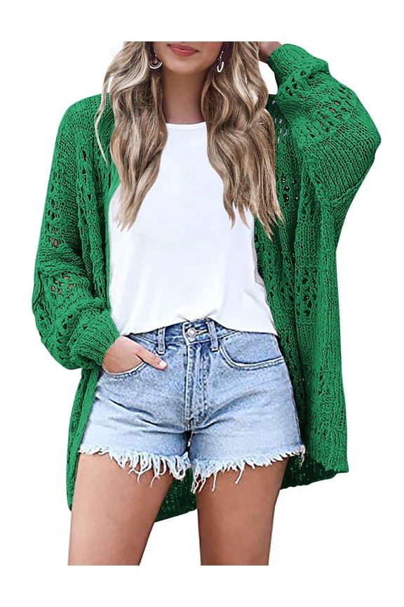 Crochet Cardigan Spring Lightweight Open Front Long Sleeve Knit Cardigans for Women