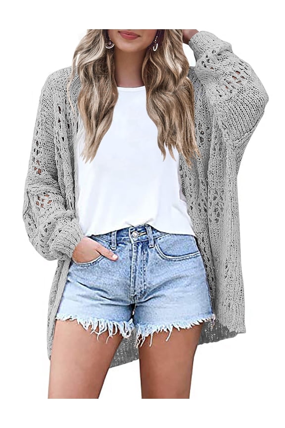 Crochet Cardigan Spring Lightweight Open Front Long Sleeve Knit Cardigans for Women